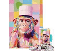 Rompecabezas para Adultos de 1000 Piezas Mono Colorido con Sombrero de Papel higiénico Juguete Educativo Juego Intelectual Gran Regalo para los Amantes de los Juegos Un desafío difícil (50x75cm)
