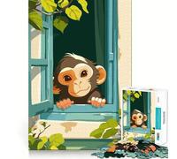 Rompecabezas para Adultos de 1000 Piezas Mono de Dibujos Animados asomándose por la Ventana Juego de lógica con Piezas de Ajuste preciso Divertido y Acogedor Regalo Ideal para cumpleaños (50x75cm)