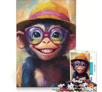 Rompecabezas para Adultos de 1000 Piezas: Mono Feliz con Sombrero, Juguetes para armar, Entrena tu Cerebro y Tus Manos, con póster y Hoja de Preguntas a Juego 38x26cm