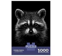 Rompecabezas Para Adultos De 1000 Piezas Monochrome Raccoon Portrait on Black Background Rompecabezas Para Adolescentes Juegos Familiares Ensamblaje De Patrones Actividades Divertidas En Casa 52x38cm/