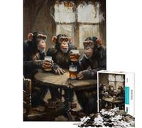 Rompecabezas para Adultos de 1000 Piezas Monos en una Taberna con Cerveza Juego Educativo Juguetes didácticos Regalos de Amigo Invisible Decoración del hogar (Tamaño 75x50cm)