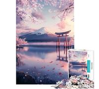 Rompecabezas para Adultos de 1000 Piezas Monte Fuji cerezos en Flor Serenidad Un Reto Educativo Un Reto difícil Juegos Divertidos para Mayores de 14 años 38x26cm