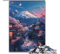 Rompecabezas para Adultos de 1000 Piezas: Monte Fuji y Flor de Cerezo. Rompecabezas difíciles para Adultos, tamaño 50x75cm. Un desafío para Adolescentes, diversión para la Noche de Juegos en Familia.