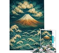 Rompecabezas para adultos de 1000 piezas Monte Fuji y olas del océano Rompecabezas artísticos para adolescentes Juegos relajantes para pasar el tiempo en casa Juego desafiante Regalos (Tamaño 38x26cm)