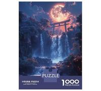 Rompecabezas para Adultos De 1000 Piezas Moonlit Torii Waterfall Rompecabezas para Adultos Juego De Ingenio Una Obra De Arte Interacción Entre Padres E Hijos 38x26cm/1000pcs