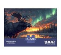Rompecabezas para Adultos De 1000 Piezas Moose Under Aurora Borealis Rompecabezas para Adultos Juguetes Antiestrés Corte De Precisión Interacción Entre Padres E Hijos 70x50cm/1000pcs