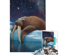 Rompecabezas para Adultos de 1000 Piezas Morsa sobre Hielo bajo un Cielo Estrellado Difícil y desafiante Juego Educativo y Relajante para Mayores de 14 años (50x75cm)