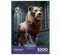 Rompecabezas para Adultos De 1000 Piezas Mosaic Lion Statue in Garden Setting Rompecabezas para Adultos Juego Práctico Corte De Precisión 70x50cm/1000pcs