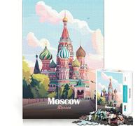 Rompecabezas para Adultos de 1000 Piezas,Moscú,Rusia,Catedral de San Basilio,Ilustración,Bordes prolijos,Decoración,Juguete de desafío Mental,Tiempo de relajación, (38x26cm)