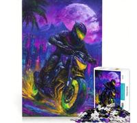 Rompecabezas para Adultos de 1000 Piezas Motociclista en un Vibrante Paisaje Urbano decoración de Pared Actividades Divertidas para el hogar para Fortalecer el Amor en Pareja 50x75cm