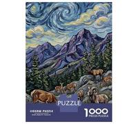 Rompecabezas para Adultos De 1000 Piezas Mountain Landscape with Deer and Ram Rompecabezas para Adolescentes Juego Práctico Decoración del Hogar 52x38cm/1000pcs