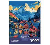 Rompecabezas para Adultos De 1000 Piezas Mountain Village Lake Reflection Art Rompecabezas para Adultos Juego Práctico Difícil Difícil Cumpleaños Y Navidad 70x50cm/1000pcs