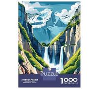 Rompecabezas para Adultos De 1000 Piezas Mountain Waterfall Landscape Illustration Rompecabezas para Adolescentes Juego Práctico Decoración del Hogar 70x50cm/1000pcs