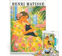 Rompecabezas para Adultos de 1000 Piezas Mujer con Gato Negro de Henri Matisse Juguetes para armar Juego de Velocidad Manual con Piezas de Formas aleatorias Que encajan Perfectamente 50x75cm