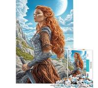 Rompecabezas para Adultos de 1000 Piezas Mujer guerrera de fantasía Pelirroja Juguetes de Bricolaje para Adultos Decoración de Pared cumpleaños y Navidad (tamaño 38x26cm)