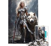 Rompecabezas para Adultos de 1000 Piezas Mujer guerrera y Lobo Desafío Educativo Carrera de Velocidad Manual Juego Imposible para Mayores de 14 años (50x75cm)