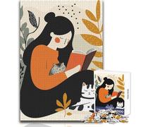 Rompecabezas para Adultos de 1000 Piezas, Mujer Leyendo con Gatos, Relajante, para Tiempo Libre, Juguete de precisión Entrelazado, tamaño 38x52cm