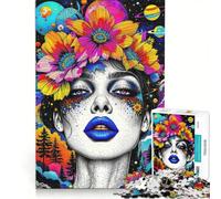 Rompecabezas para Adultos de 1000 Piezas Mujer psicodélica con Corona Floral y Planetas Juguetes antiestrés decoración Perfecta Regalos de cumpleaños 50x75cm