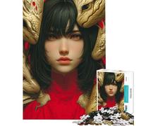 Rompecabezas para Adultos de 1000 Piezas Mujer rodeada de Cabezas de dragón Doradas Rompecabezas para Adultos Juegos relajantes Corte de precisión Juego desafiante Regalos (tamaño 38x26cm)
