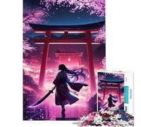 Rompecabezas para Adultos de 1000 Piezas Mujer samurái Entre Flores de Cerezo Juguetes de decoración para el hogar antiestrés diversión Familiar y Noches de Juegos (38x26cm)