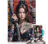 Rompecabezas para Adultos de 1000 Piezas Mujer samurái Japonesa Hecho de cartón para Mayores de 14 años Decoración artística del hogar Gran Regalo tamaño：26x38cm/10.24x14.96pulgada