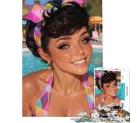Rompecabezas para Adultos de 1000 Piezas Mujer Sonriente Junto a la Piscina Juego Familiar Educativo Juguete Ideal para Aprender y Mejorar la Memoria (Tamaño 38x52cm)