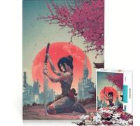 Rompecabezas para Adultos de 1000 Piezas Mujer Tatuada con Katana en una Ciudad ciberpunk Juego de ingenio Montaje de Patrones Regalo Ideal para los Amantes de los Videojuegos 38x26cm