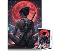 Rompecabezas para Adultos de 1000 Piezas: Mujer Tatuada con Katana y Luna roja Un pasatiempo Tranquilo y satisfactorio Juguete de Corte de precisión Entrelazado Tamaño 38x26cm