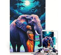 Rompecabezas para Adultos de 1000 Piezas Mujer y Elefante bajo el Cielo Nocturno Juegos Familiares interacción Entre Padres e Hijos Regalos para Amigos y Familiares 50x75cm