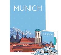 Rompecabezas para Adultos de 1000 Piezas Múnich Alemania Rompecabezas de Viaje para Adultos Ideal para Pasar el Tiempo en casa como Regalo de cumpleaños Navidad 38x26cm