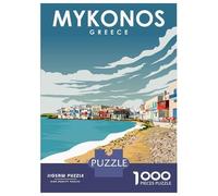 Rompecabezas para Adultos De 1000 Piezas Mykonos Greek Travel Art Rompecabezas para Adolescentes Juego Familiar Carrera De Velocidad Manual Cumpleaños 52x38cm/1000pcs