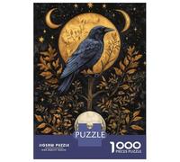 Rompecabezas para Adultos De 1000 Piezas Mystical Raven and Skull Under Golden Moon Rompecabezas para Adultos Juego De Ingenio Mejora La Memoria Diversión En Casa Actividades, 52x38cm/1000pcs