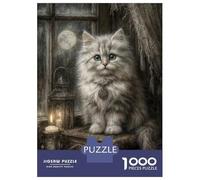 Rompecabezas para Adultos De 1000 Piezas Mystical White Cat with Full Moon Rompecabezas para Adultos Juguetes Antiestrés Decoración del Hogar Juego Desafiante Regalos 70x50cm/1000pcs