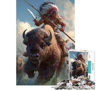 Rompecabezas para Adultos de 1000 Piezas Nativo Americano sobre búfalo Rompecabezas de 1000 Piezas para decoración del hogar Juguetes de desafío difícil Regalos para Amigos y Familiares (50x75cm)