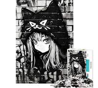 Rompecabezas para Adultos de 1000 Piezas Nekomimi Graffiti Black Juego Familiar de análisis y lógica cumpleaños y Navidad (tamaño 50x75cm)