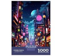 Rompecabezas para Adultos De 1000 Piezas Neon Cityscape with Full Moon Rompecabezas para Adultos Juegos De Relajación Análisis Y Lógica Cumpleaños Y Navidad 38x26cm/1000pcs