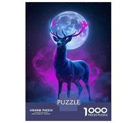 Rompecabezas para Adultos De 1000 Piezas Neon Deer with Moon Rompecabezas para Adultos Juguete Decoración De Pared Mejora La Memoria Cumpleaños 52x38cm/1000pcs