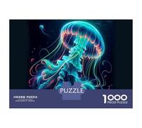 Rompecabezas para Adultos De 1000 Piezas Neon Jellyfish Art Print Rompecabezas para Adultos Juguetes Antiestrés Decoración del Hogar Juego Desafiante Regalos 52x38cm/1000pcs