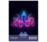 Rompecabezas para Adultos De 1000 Piezas Neon Octopus on Dark Background Rompecabezas para Adultos Juego Familiar Divertido Y Humorístico Cumpleaños Y Navidad 38x26cm/1000pcs