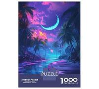 Rompecabezas para Adultos De 1000 Piezas Neon Palm Trees Night Scene-1 Rompecabezas para Adolescentes Juguetes De Bricolaje Corte De Precisión Difícil Y Desafiante 52x38cm/1000pcs