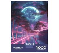 Rompecabezas para Adultos De 1000 Piezas Neon Palm Trees Night Scene Rompecabezas Juego De Ingenio Regalos para Mujeres Cumpleaños Y Navidad 38x26cm/1000pcs