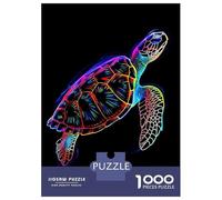 Rompecabezas para Adultos De 1000 Piezas Neon Turtle on Black Background Rompecabezas para Adultos Juego De Ingenio Ensamblaje De Patrones Juego Desafiante Regalos 38x26cm/1000pcs