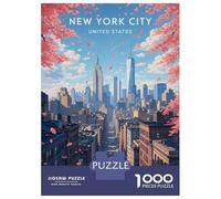 Rompecabezas para Adultos De 1000 Piezas New York City Skyline with Cherry Blossoms Rompecabezas para Adultos Juegos Familiares Montaje De Patrones Cumpleaños Y Navidad 52x38cm/100