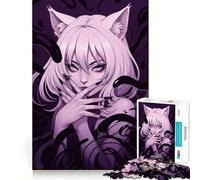 Rompecabezas para Adultos de 1000 Piezas Niña con Orejas de Gato y zarcillos Oscuros Arte de Corte preciso Desafío Mental Divertido Juego para el Tiempo Libre Regalo de cumpleaños (38x52cm)