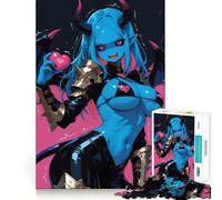 Rompecabezas para Adultos de 1000 Piezas Niña Demonio Azul con corazón,Bordes Bien definidos,Juguete para ejercitar la Mente,diversión fácil,decoración navideña 38x26cm