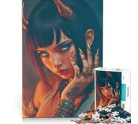 Rompecabezas para Adultos de 1000 Piezas: Niña Demonio con Cuernos, Juguetes para armar, Carrera de Velocidad Manual, con Piezas de Formas aleatorias Que encajan Perfectamente 50x75cm