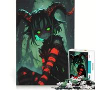 Rompecabezas para Adultos de 1000 Piezas Niña Demonio de Ojos Verdes, Juegos Familiares, decoración de Pared, con Piezas de Formas aleatorias Que encajan Perfectamente 38x26cm