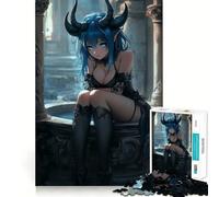Rompecabezas para Adultos de 1000 Piezas Niña Demonio de Pelo Azul sentada,Juego de Bordes limpios,Juguete de construcción Que fomenta la concentración,diversión para Jugar despacio,Regalo de Ocio