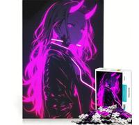 Rompecabezas para Adultos de 1000 Piezas Niña Demonio neón decoración de Pared Ideal para la diversión Familiar Perfecto como Regalo para Toda la Familia 38x26cm