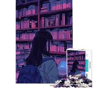 Rompecabezas para Adultos de 1000 Piezas Niña en una librería Ayuda a ejercitar el Cerebro Decoración Juegos Divertidos para Mayores de 14 años (38x52cm)